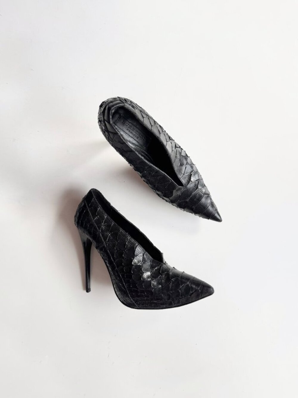 BURBERRY PRORSUM Black Snakeskin Leather High Heel Booties Ankle Boots, Size 37